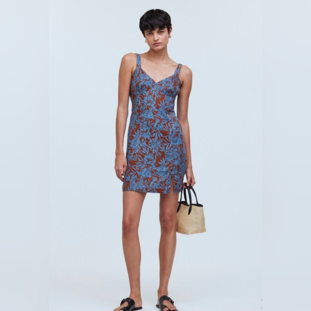 Madewell Sweetheart Mini Dress in Floral 100% Linen - Picture 2 of 7